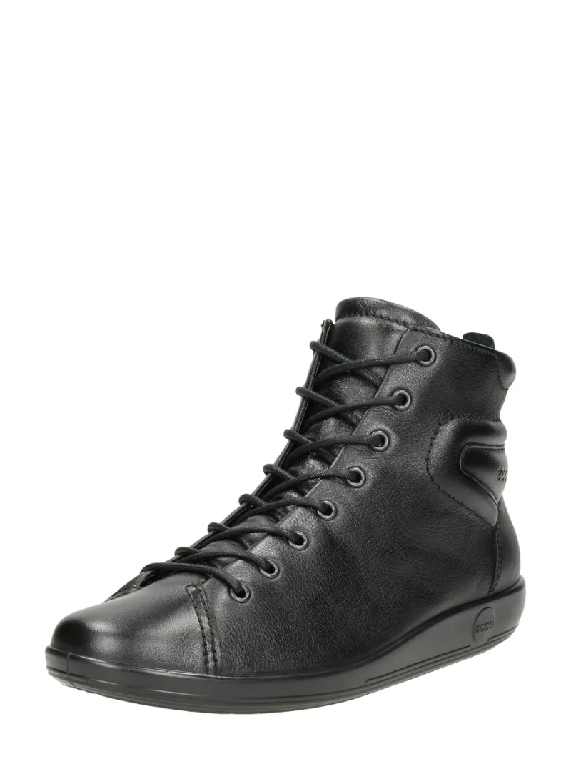 ECCO Soft 2.0, hoge veterschoenen voor dames in zwart, foto 2 van 2