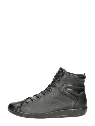 ECCO Soft 2.0, hoge veterschoenen voor dames in zwart, foto 1 van 4