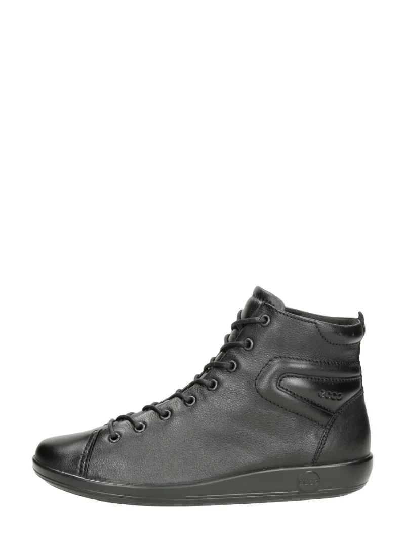 ECCO Soft 2.0, hoge veterschoenen voor dames in zwart