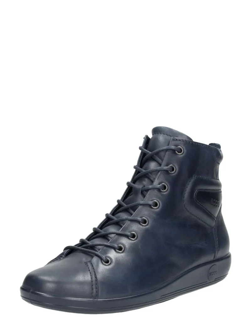 ECCO Soft 2.0, hoge veterschoenen voor dames in blauw, foto 2 van 2