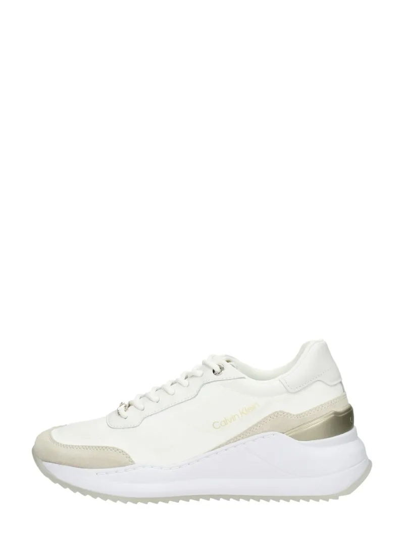 Calvin Klein Internal Wedge Lace Up-Nylon Mix, lage veterschoenen voor dames in wit