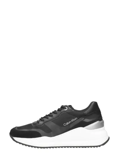 Calvin Klein Internal Wedge Lace Up-Nylon Mix, lage veterschoenen voor dames in zwart, foto 1 van 4