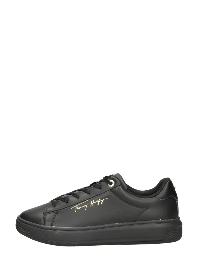 Tommy Hilfiger Signature Court Sneaker, lage veterschoenen voor dames in zwart