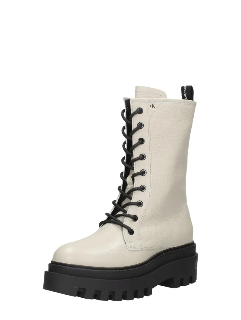Calvin Klein Flatform Mid Laceup Boot, hoge veterschoenen voor dames in gebroken wit, foto 2 van 2