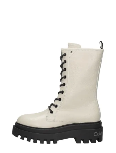 Calvin Klein Flatform Mid Laceup Boot, hoge veterschoenen voor dames in gebroken wit, foto 1 van 4