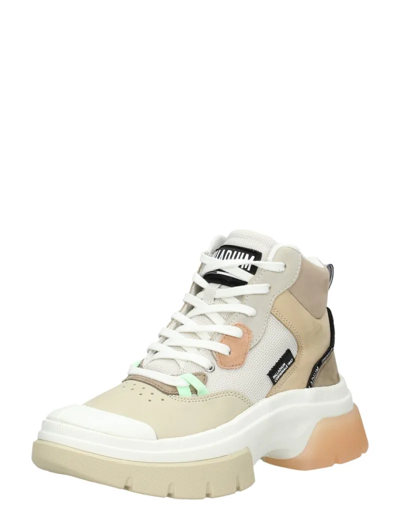 Palladium Pallawave, hoge veterschoenen voor dames in beige, foto 2 van 2
