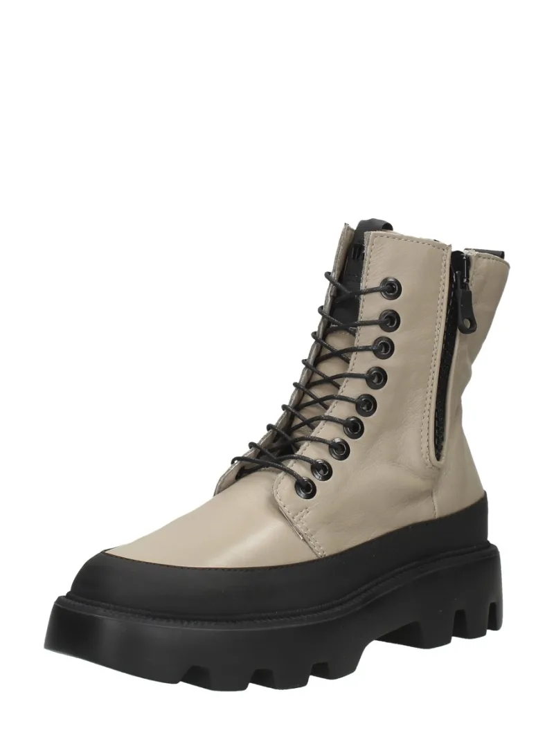 MJUS Veterschoenen Hoog, hoge veterschoenen voor dames in gebroken wit, foto 2 van 2