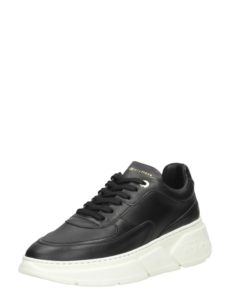 Tommy Hilfiger Chunky Leather Sneaker, lage veterschoenen voor dames in zwart, foto 2 van 2