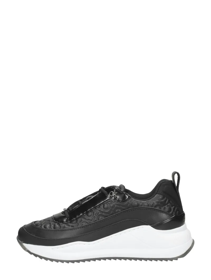 Calvin Klein Chunky Internal Wedge Mono Mix, lage veterschoenen voor dames in zwart