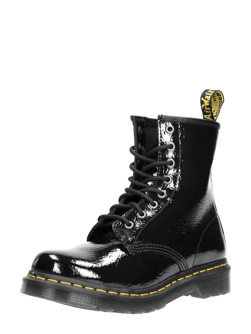 Dr. Martens 1460 zwartlak, hoge veterschoenen voor dames in zwart lak, foto 2 van 2