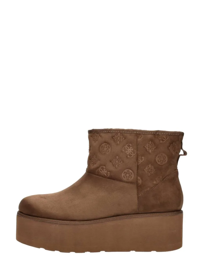 Guess Jilla, enkellaarsjes plat voor dames in cognac