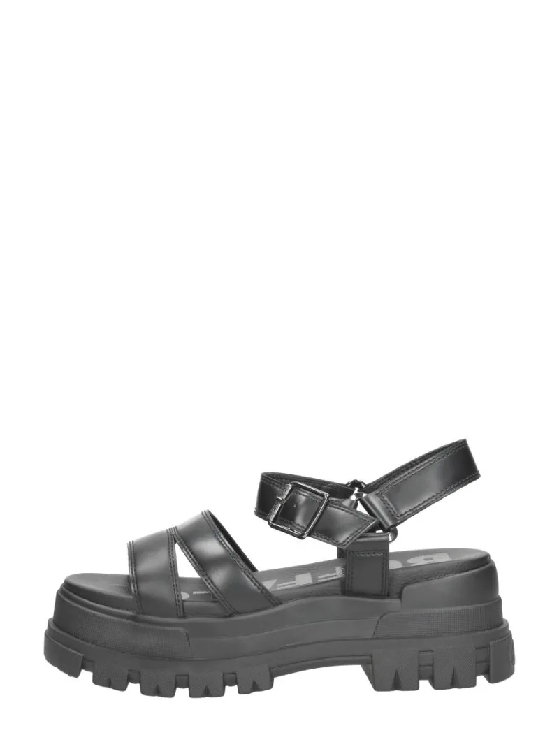 Buffalo ASPHA TS Sandal, sandalen plat voor dames in zwart