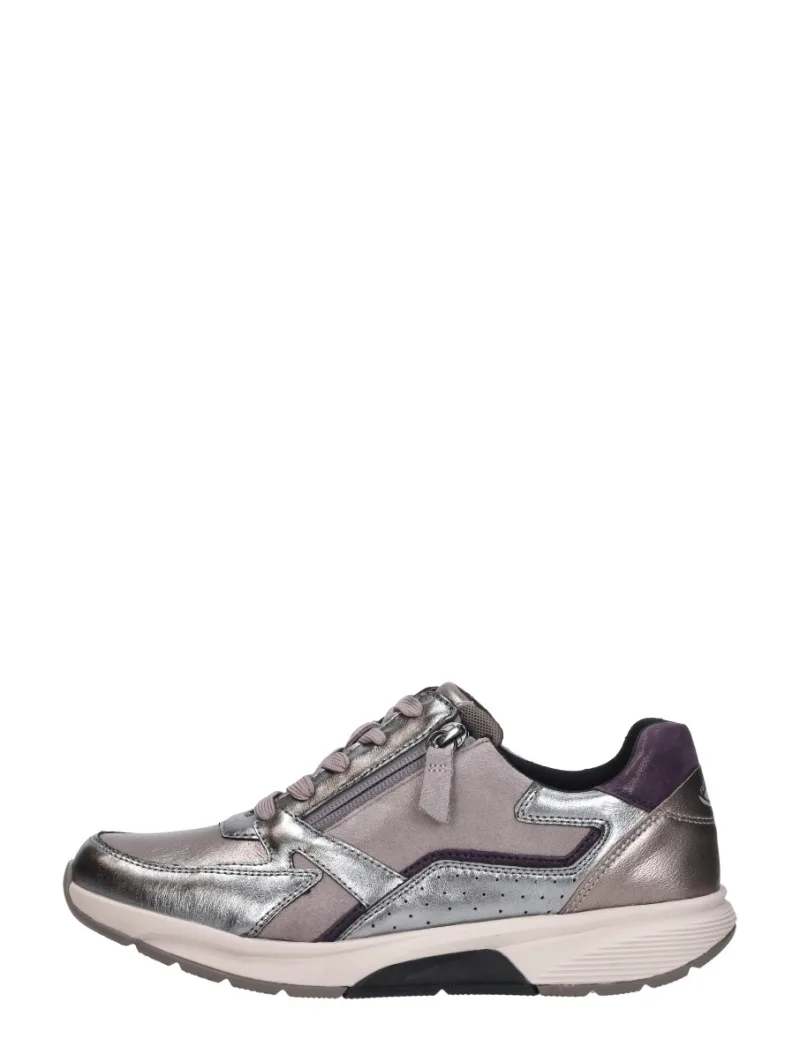 Gabor Rollingsoft zilver, lage veterschoenen voor dames in zilverkleur