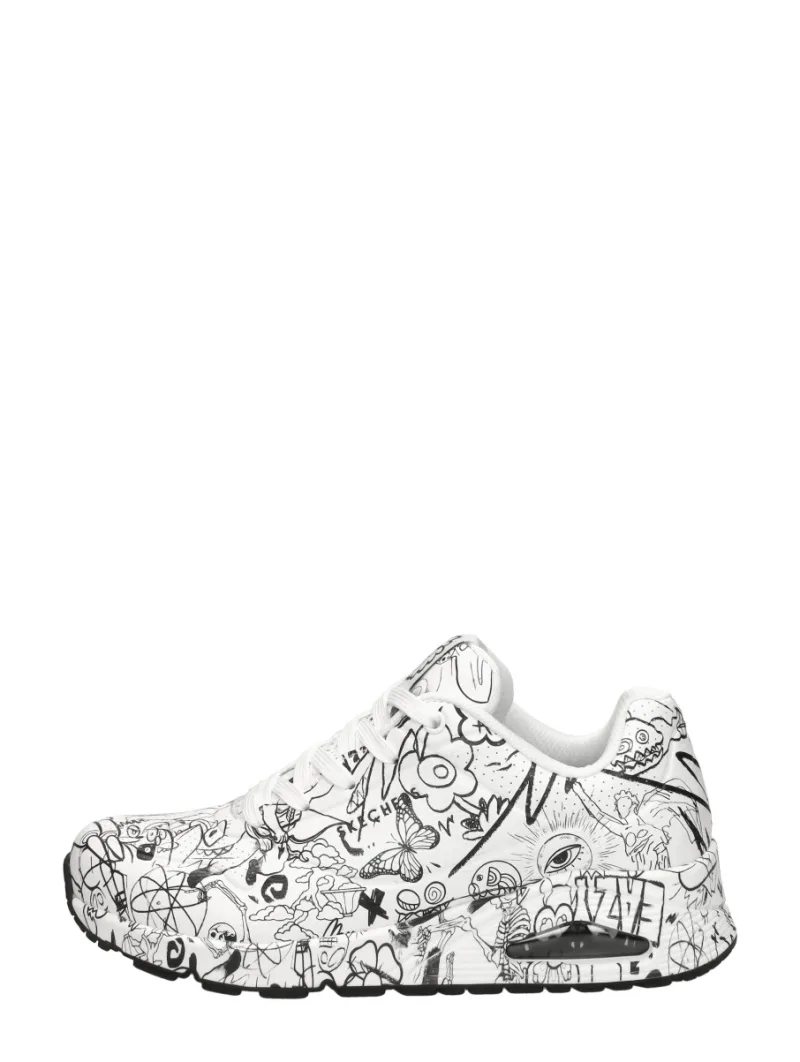 Skechers Uno-Process Sketch, lage veterschoenen voor dames in wit