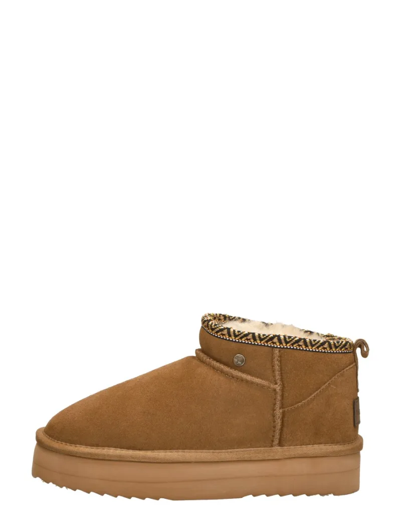 Warmbat Durack Plateau Tape, enkellaarsjes plat voor dames in cognac