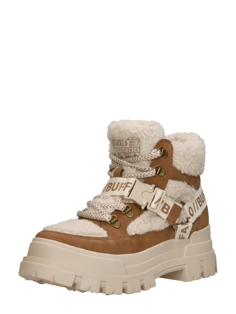 Buffalo Aspha Com1, hoge veterschoenen voor dames in beige, foto 2 van 2