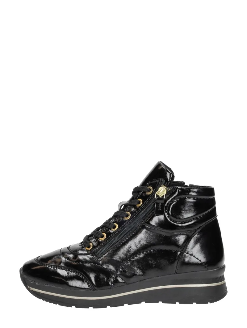 Sub55 Comfort Collection Ruby 92 zwartlak, hoge veterschoenen voor dames in zwart lak