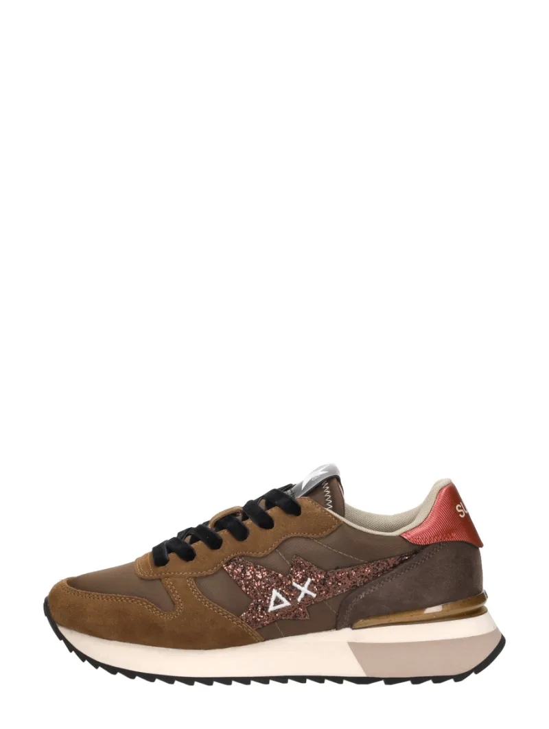 Sun68 Stargirl Glitter logo, lage sneakers voor dames in donkerbruin