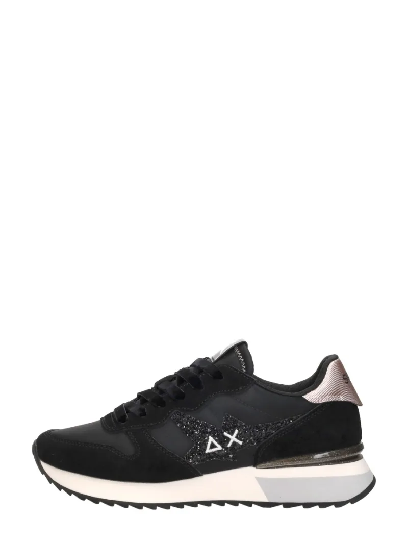 Sun68 Stargirl Glitter logo, lage sneakers voor dames in zwart