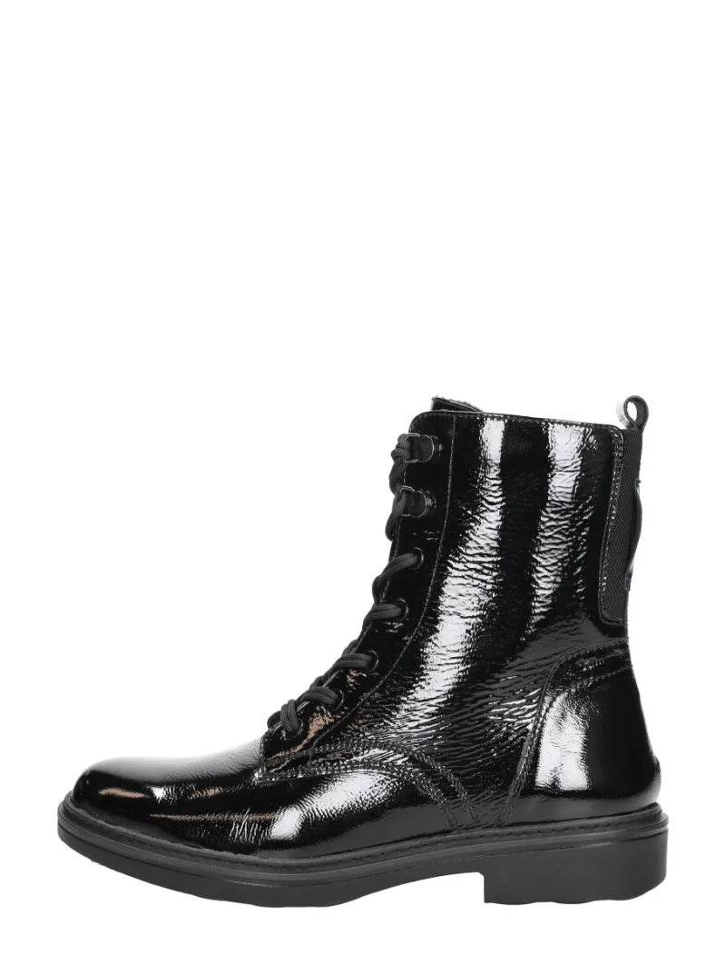 Tamaris Wide Fit Veterschoenen Hoog zwartlak, hoge veterschoenen voor dames in zwart lak