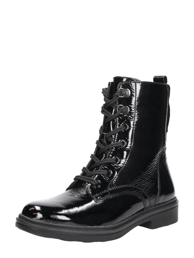 Tamaris Wide Fit Veterschoenen Hoog zwartlak, hoge veterschoenen voor dames in zwart lak, foto 2 van 2