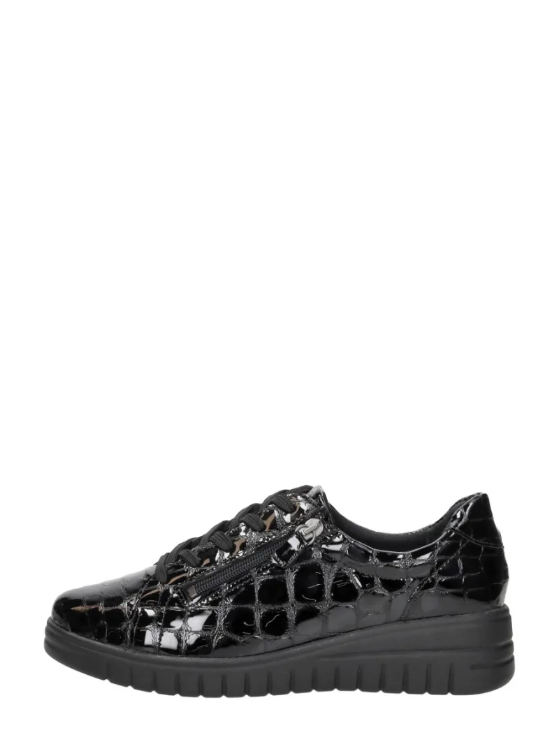 Sub55 Comfort Collection Isla 07, lage veterschoenen voor dames in zwart croco lak