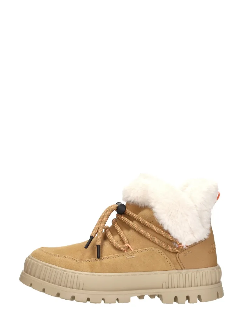 Palladium Pallashock Lo Hiver, enkellaarsjes plat voor dames in cognac