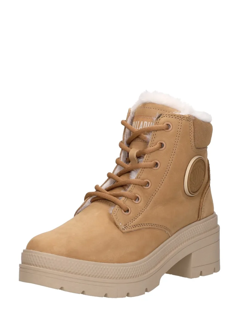 Palladium Pallarise NBK L, veterschoenen hak voor dames in cognac, foto 2 van 2