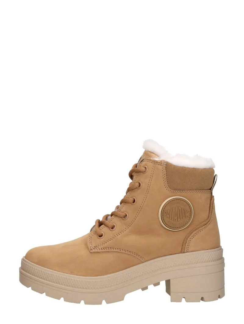Palladium Pallarise NBK L, veterschoenen hak voor dames in cognac