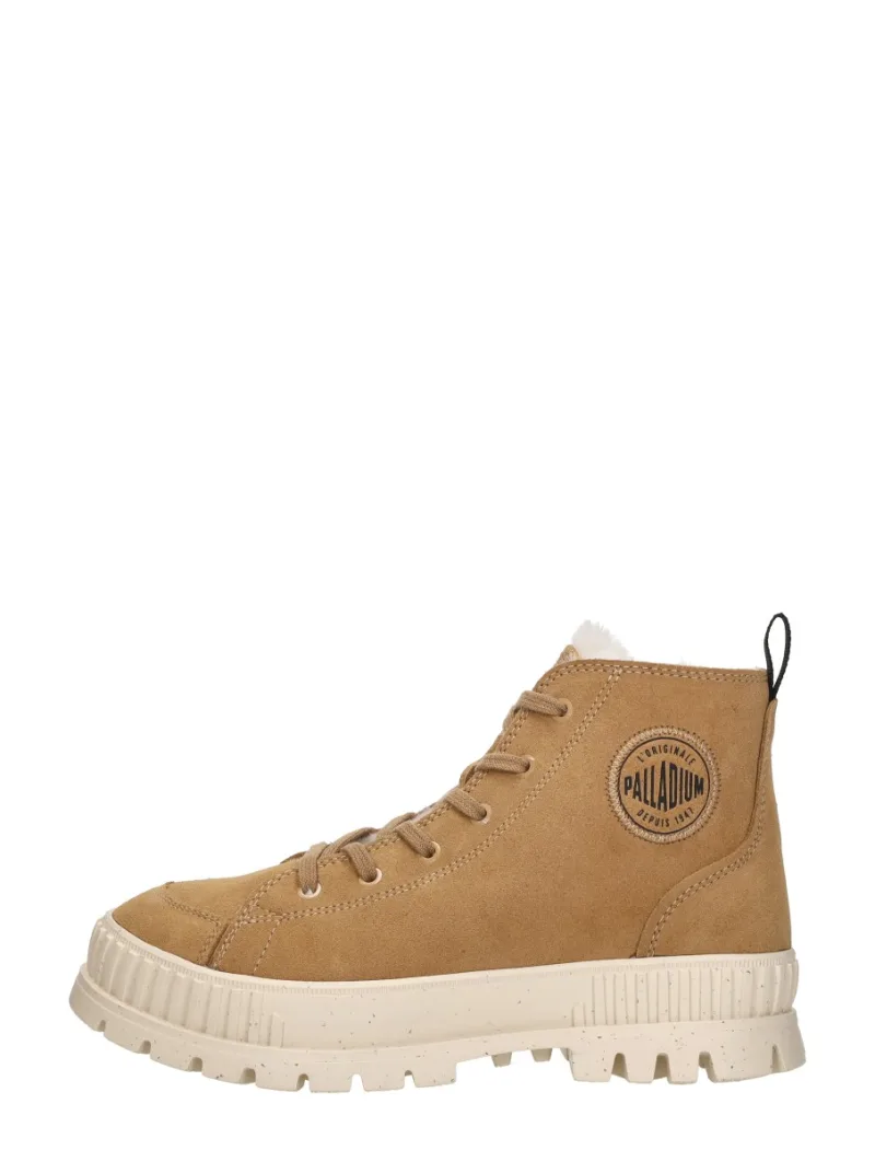 Palladium Pallashock Zip Warm, hoge veterschoenen voor dames in cognac