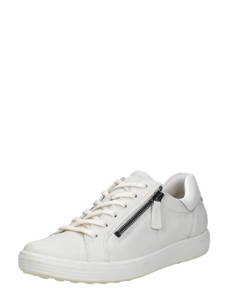 ECCO Soft 7 Side Zip Lace, lage veterschoenen voor dames in wit, foto 2 van 2