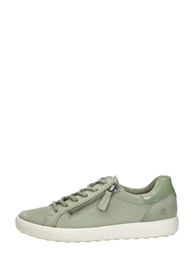 ECCO Soft 7 Side Zip Lace, lage veterschoenen voor dames in groen, foto 1 van 4