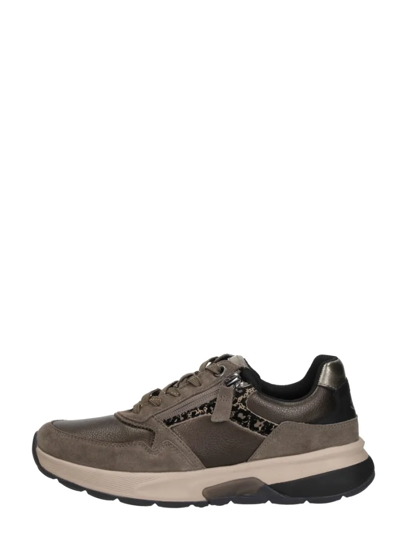 Gabor Rollingsoft, lage veterschoenen voor dames in taupe