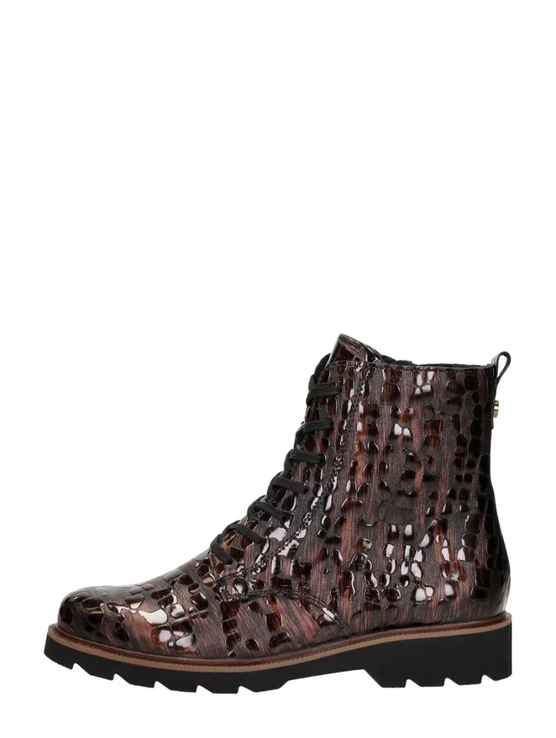 Remonte Veterschoenen Hoog Bruin Lak, hoge veterschoenen voor dames in bruin croco lak