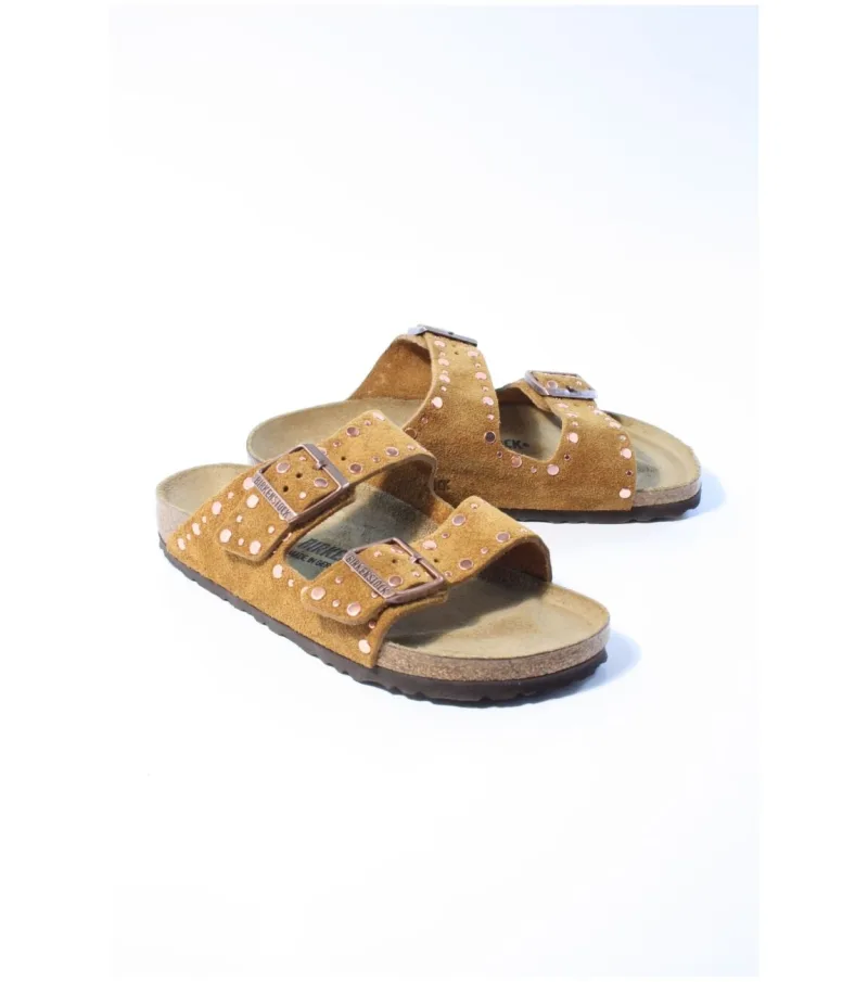 Birkenstock Arizona Rivet Border, slippers voor dames in bruin