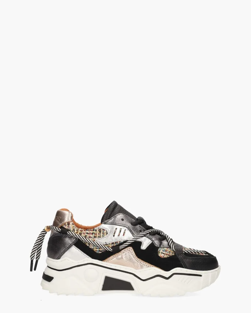 DWRS Label Jupiter Tweed, sneakers voor dames in zwart/multicolor
