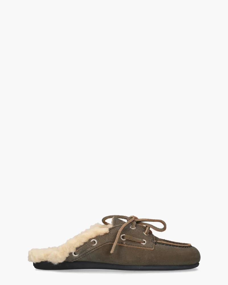 Posa Boat Mule Fur, slippers voor dames in grijs