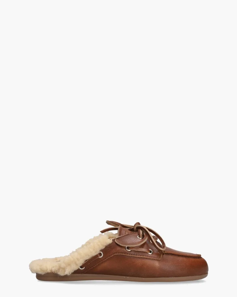 Posa Boat Mule Fur, slippers voor dames in bruin