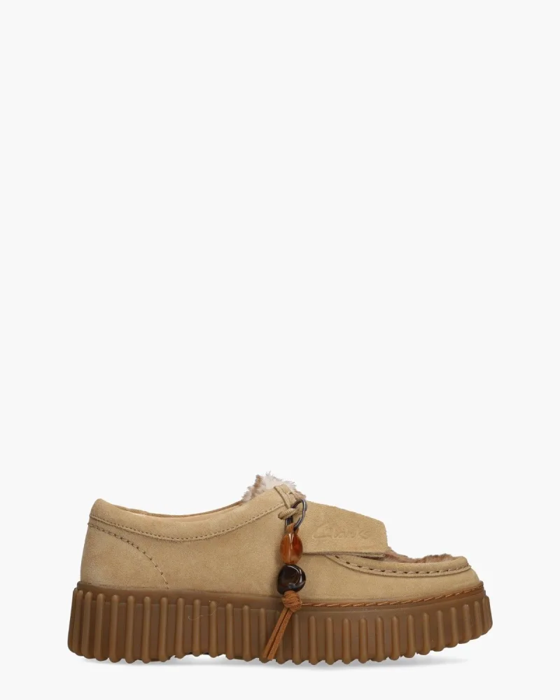 Clarks originals Torhill Bee, veterschoenen voor dames in lichtbruin