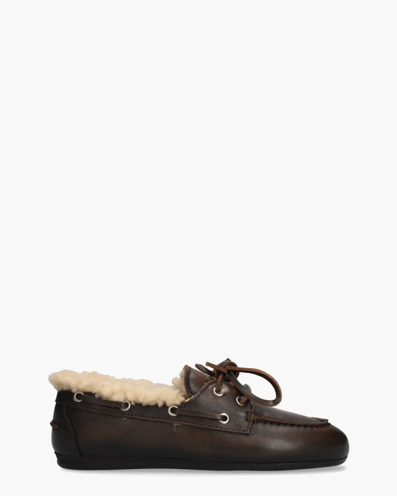 Posa Boat Brushed Fur, instappers & loafers voor dames in donkerbruin