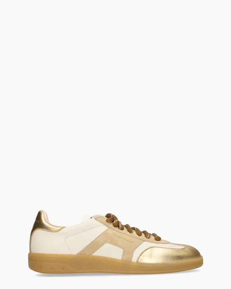 Santoni 61244 Wit/, sneakers voor dames in beige/goud