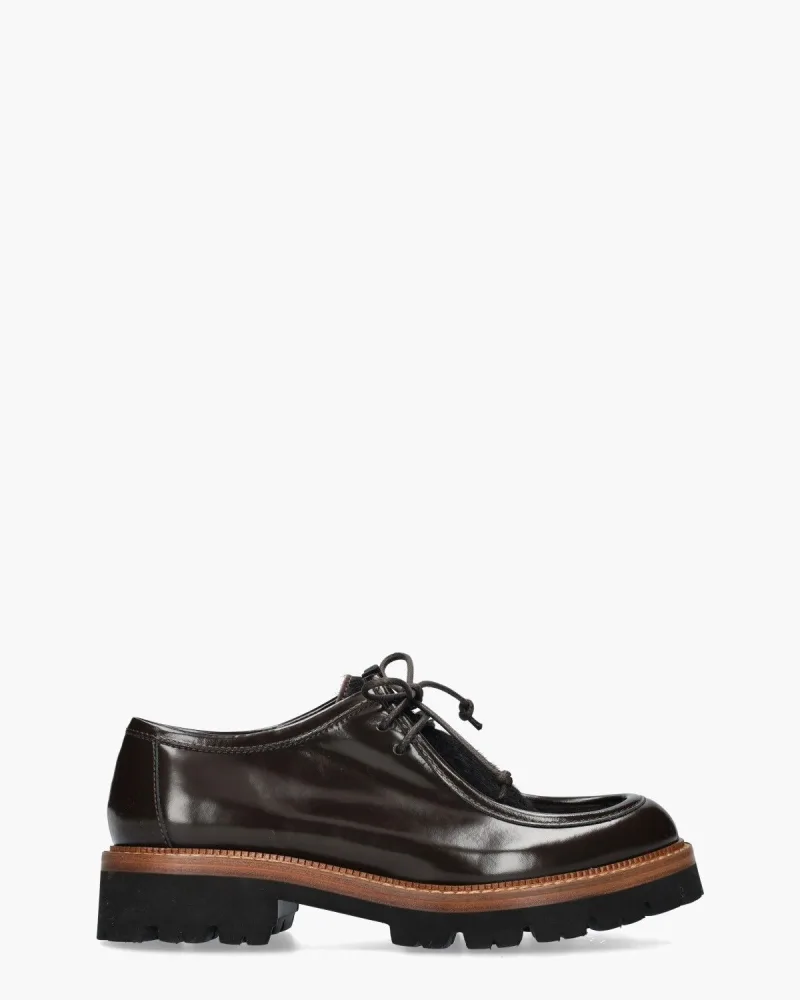 Mat:20 3225, veterschoenen voor dames in donkerbruin