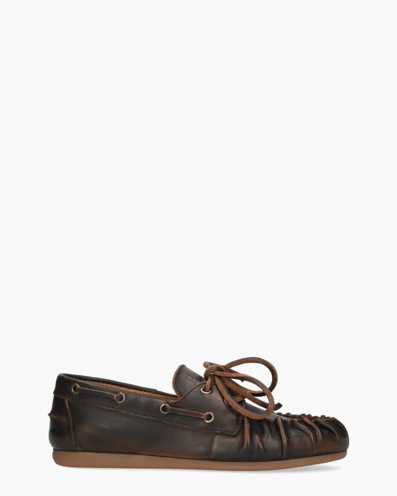 Posa Boat Wrinkle, instappers & loafers voor dames in donkerbruin