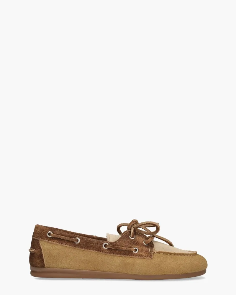 Posa Boat Patched, bootschoenen voor dames in beige