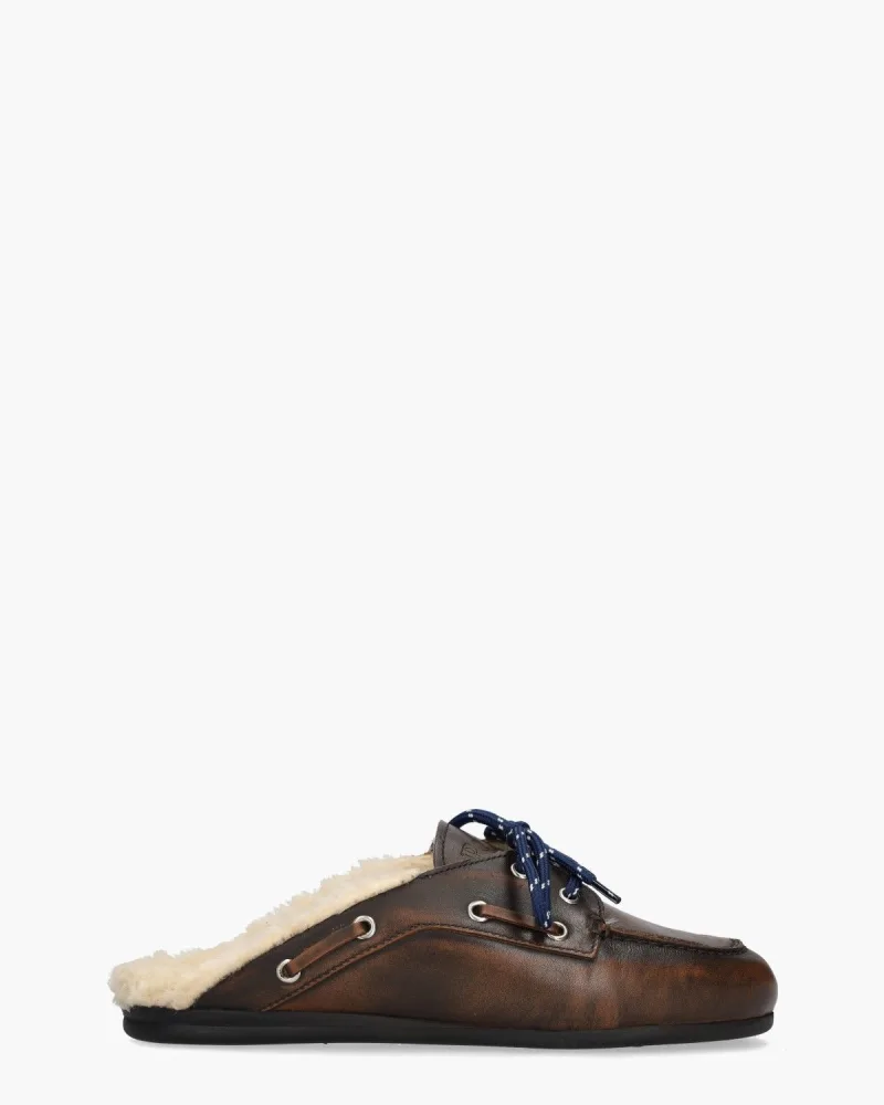 Posa Boat Mule Fur, slippers voor dames in donkerbruin, foto 2 van 2